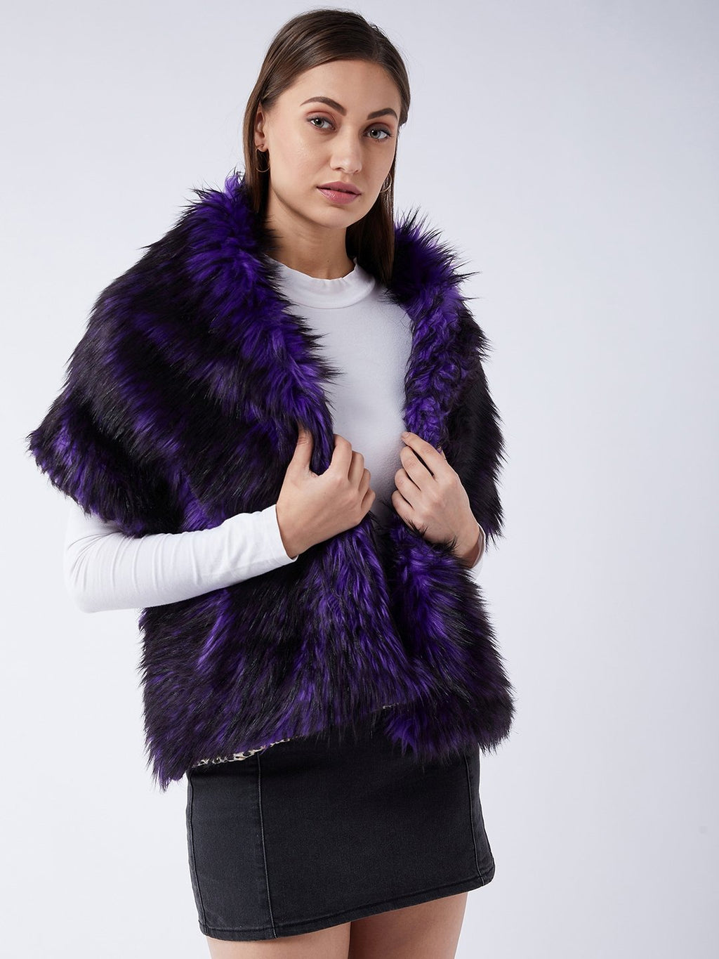 InWeave Purple Black Faux Fur Cape