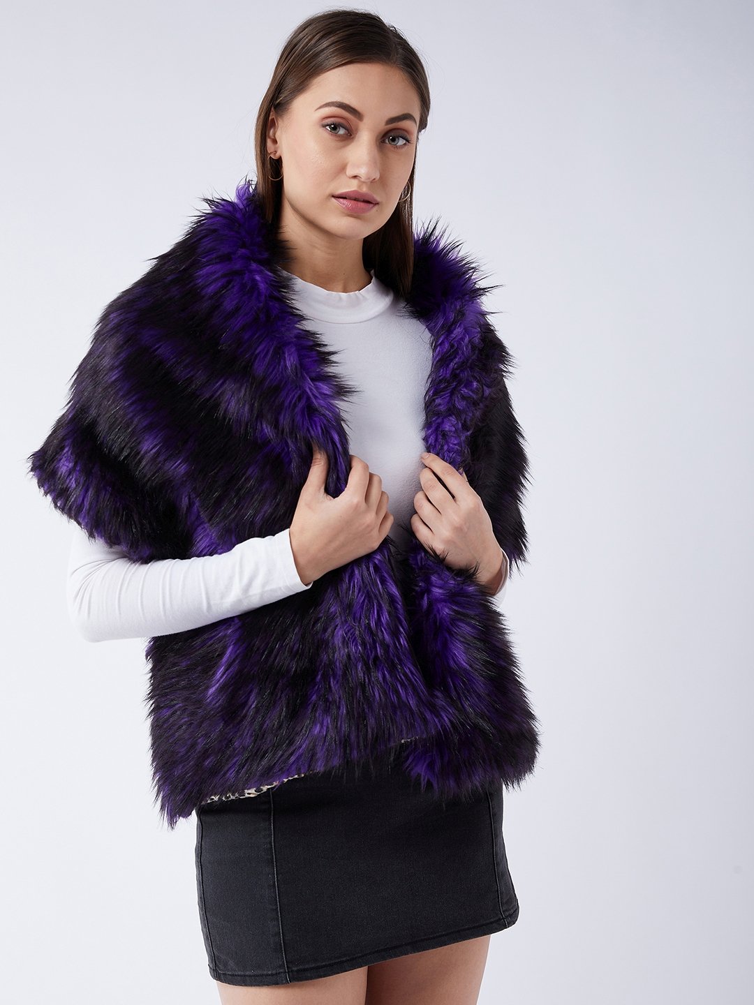 InWeave Purple Black Faux Fur Cape