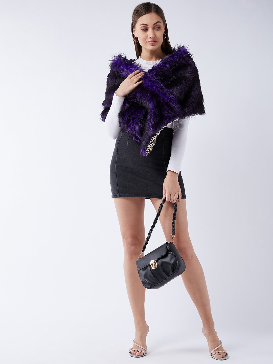 InWeave Purple Black Faux Fur Cape