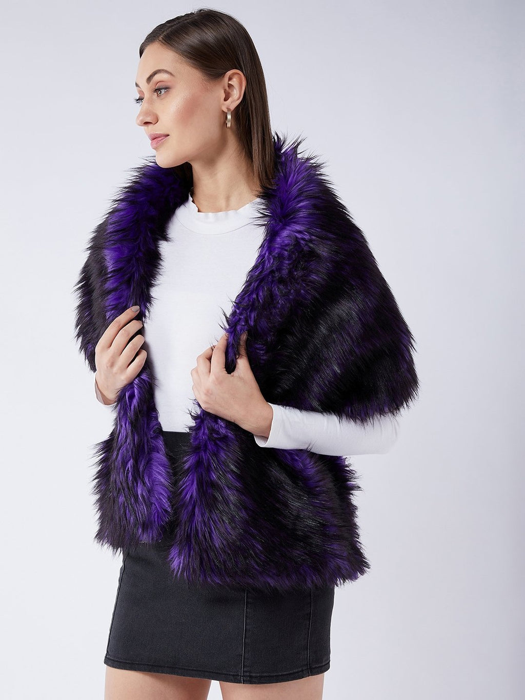 InWeave Purple Black Faux Fur Cape
