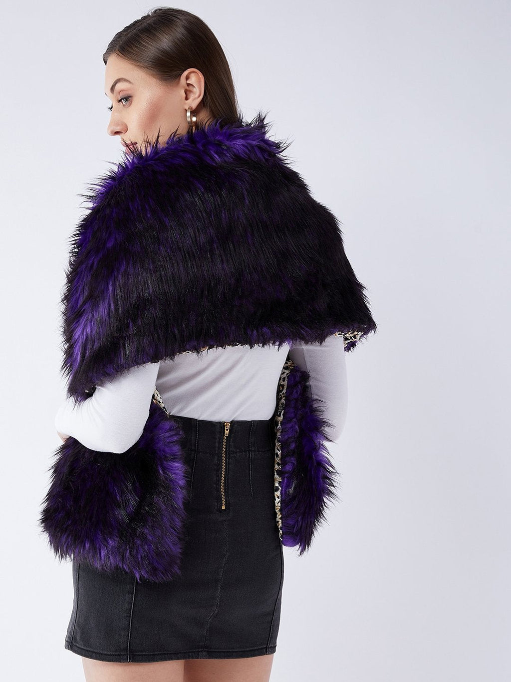 InWeave Purple Black Faux Fur Cape