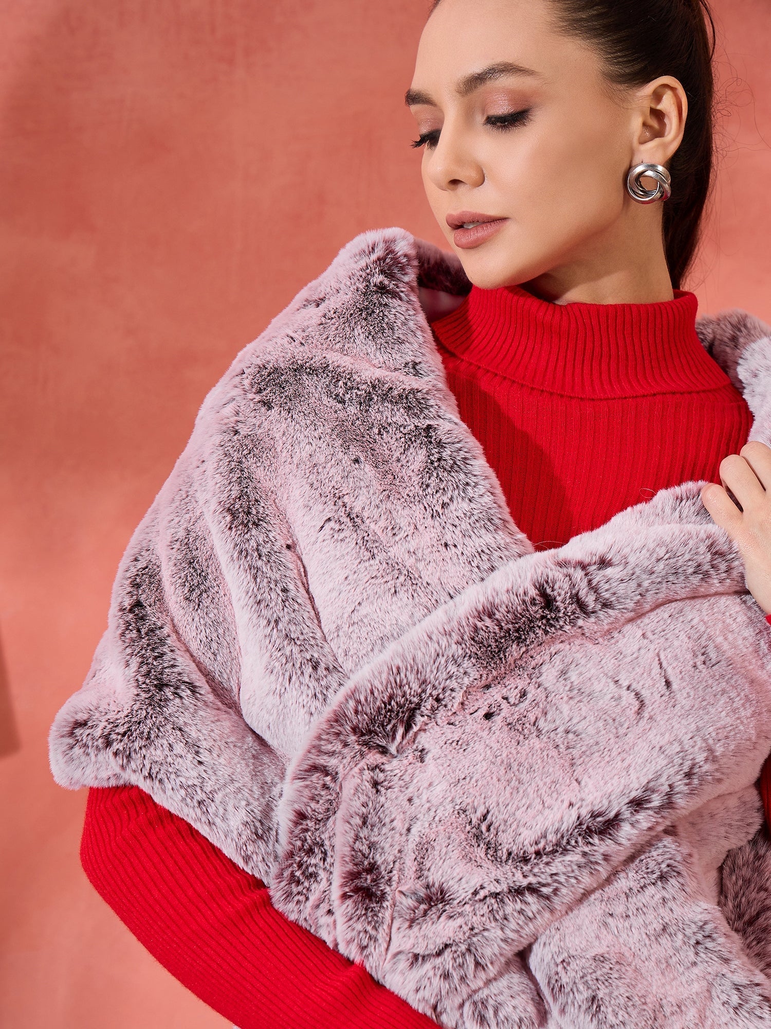 InWeave Maroon Icy Snowy Rabbit Faux Fur Cape