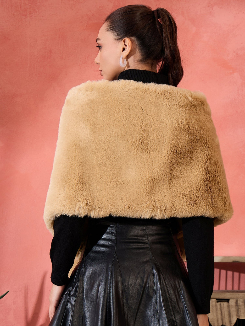 InWeave Beige Rabit Faux Fur Cape