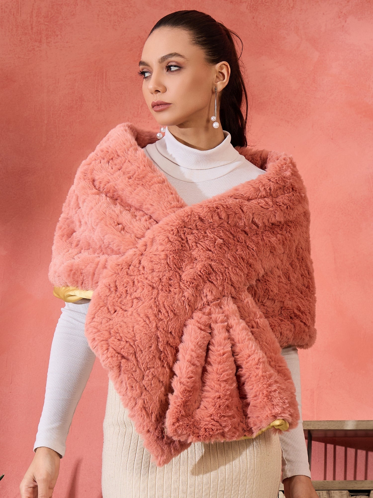 InWeave Coral Rabbit Faux Fur Cape