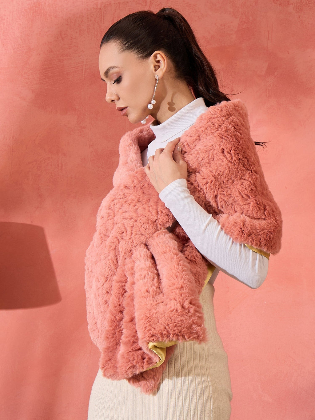 InWeave Coral Rabbit Faux Fur Cape