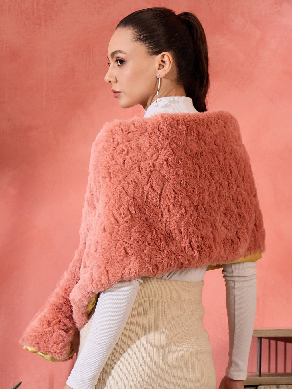 InWeave Coral Rabbit Faux Fur Cape
