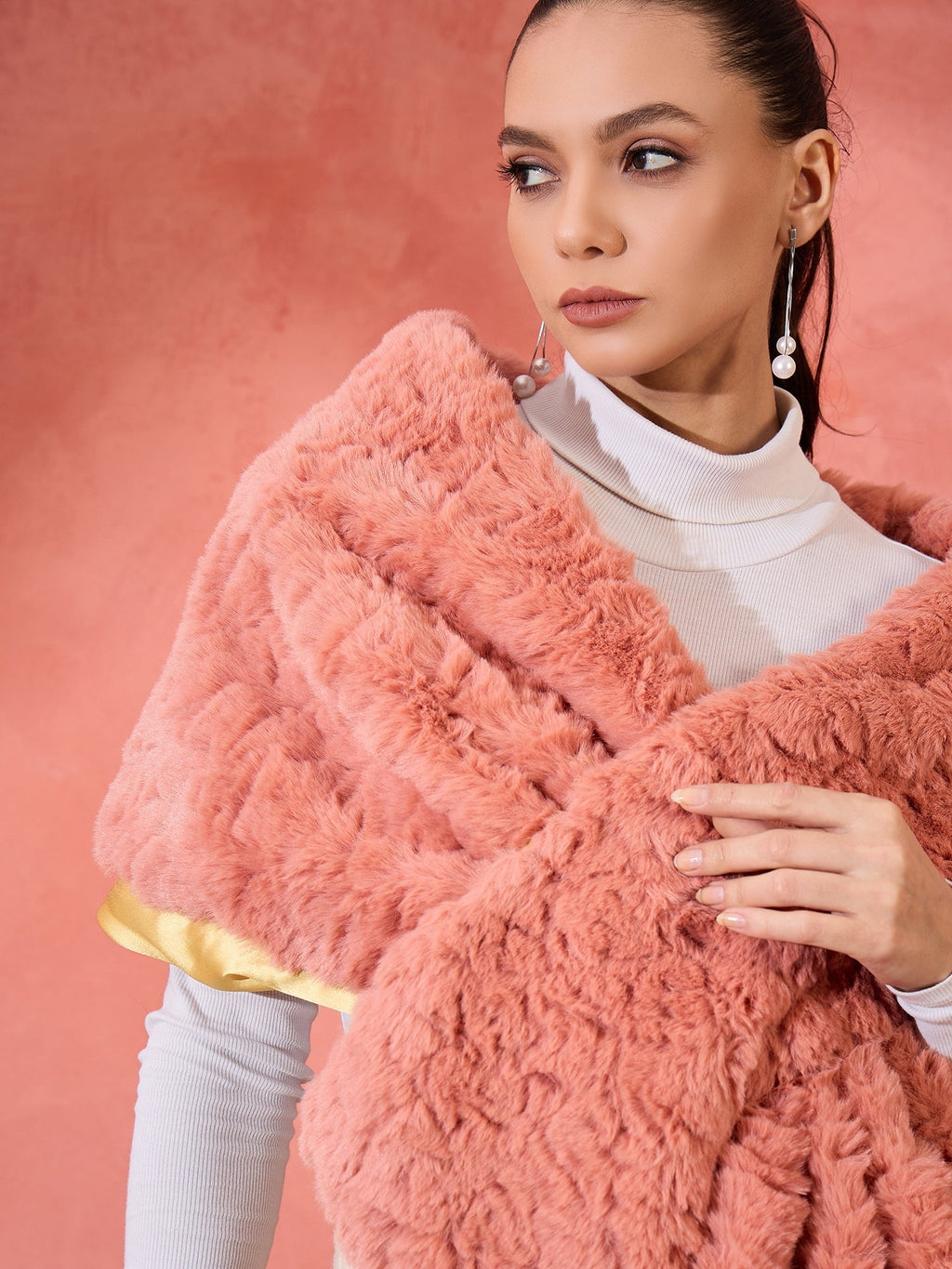 InWeave Coral Rabbit Faux Fur Cape