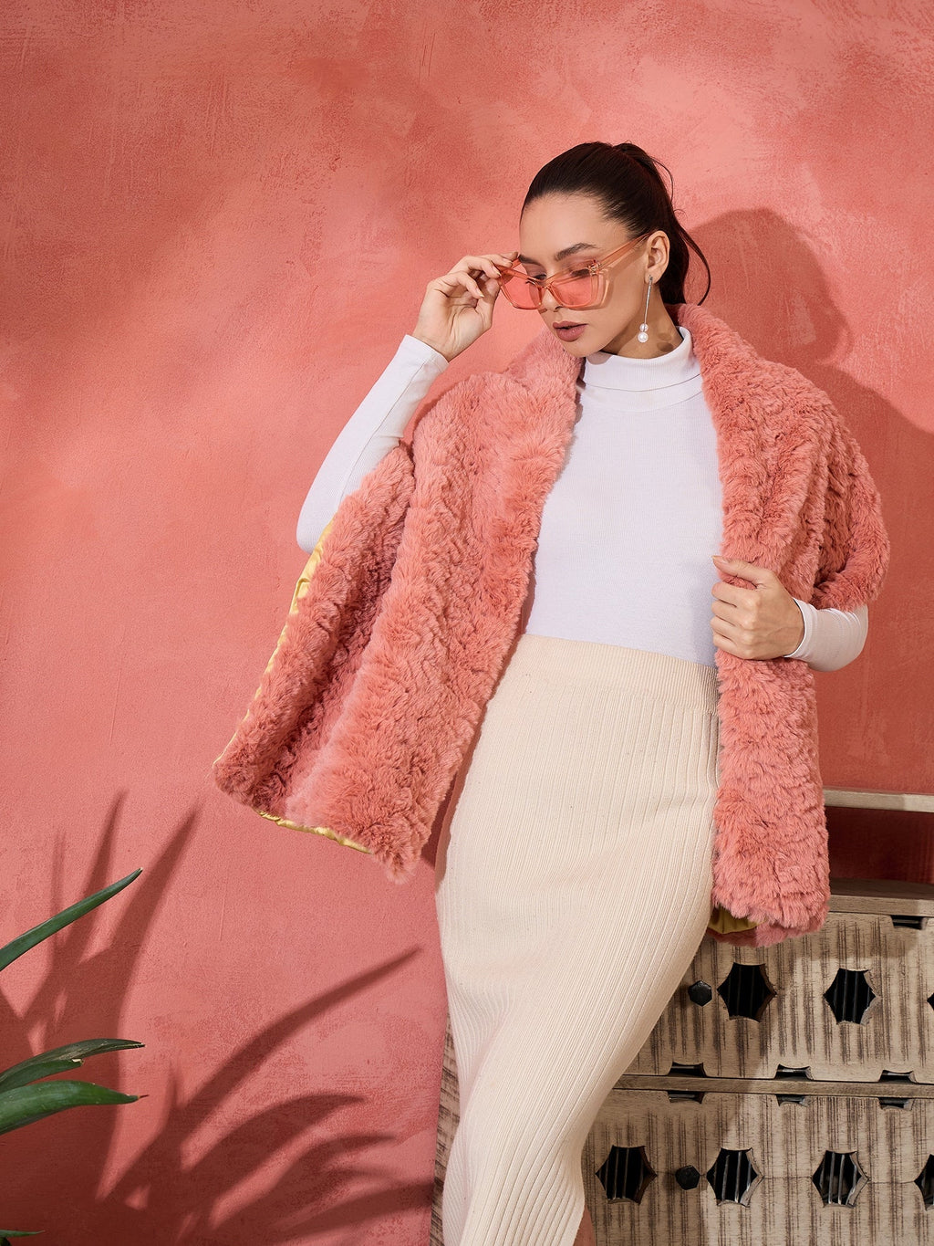 InWeave Coral Rabbit Faux Fur Cape