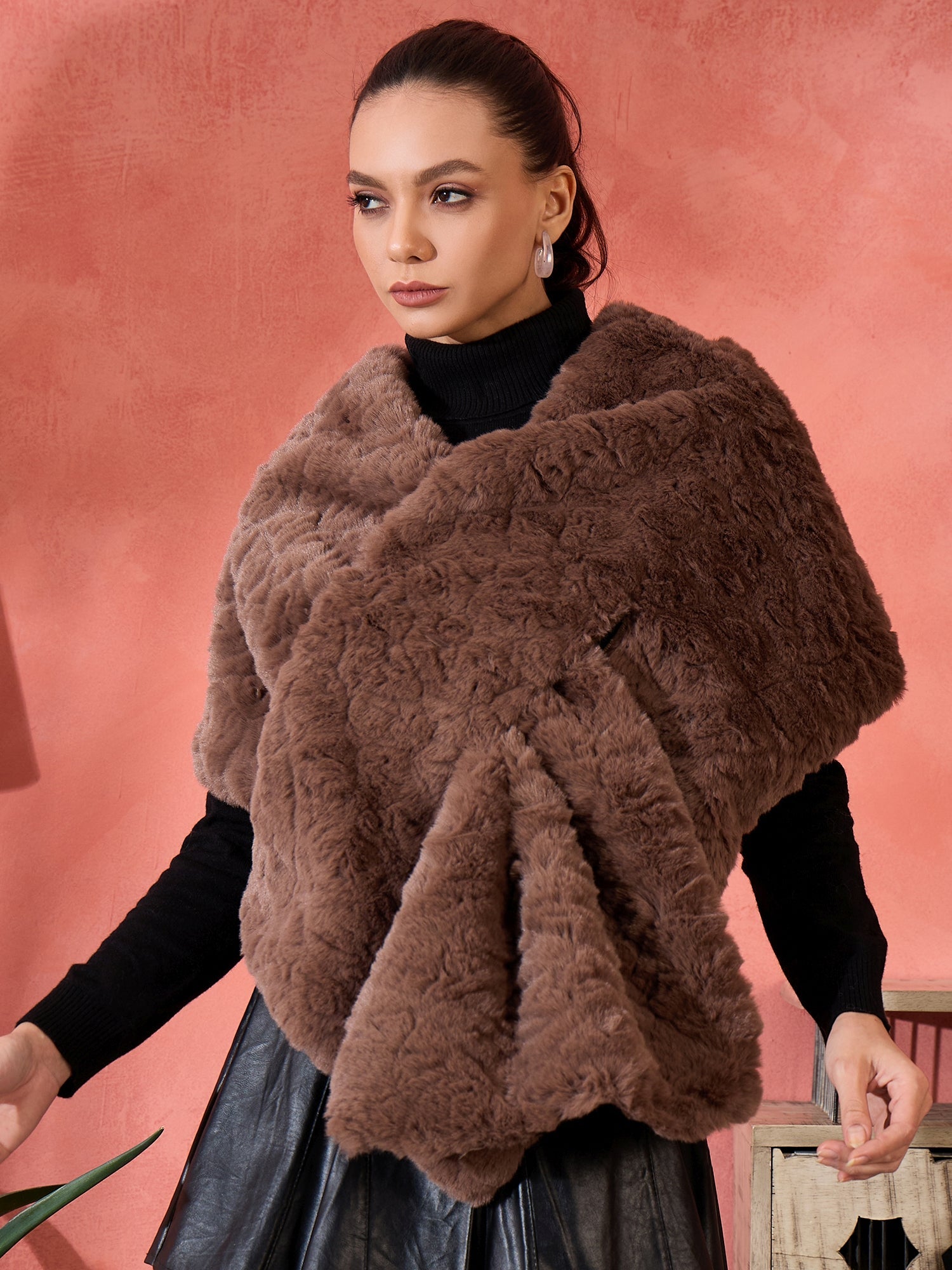 InWeave Dull Brown Rabbit Faux Fur Cape
