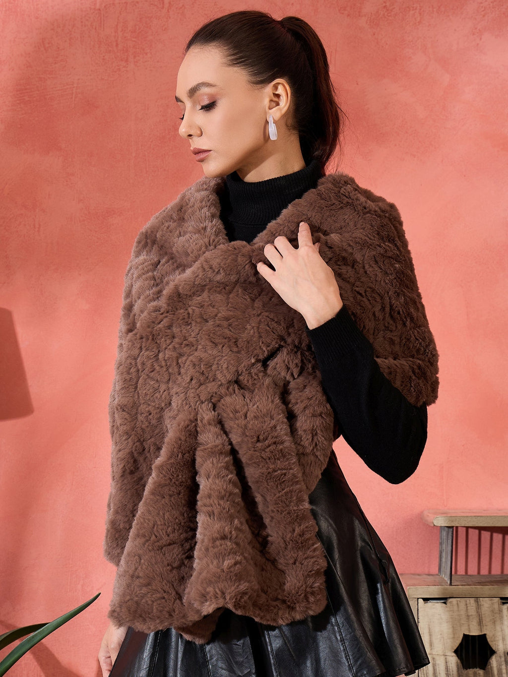 InWeave Dull Brown Rabbit Faux Fur Cape