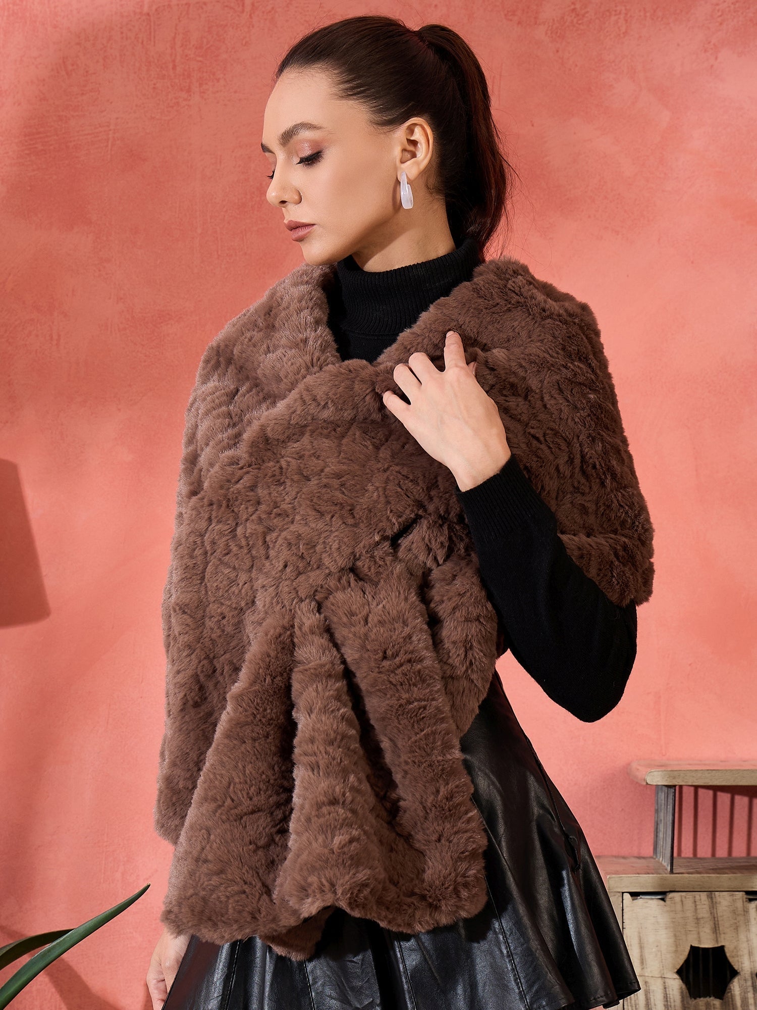 InWeave Dull Brown Rabbit Faux Fur Cape