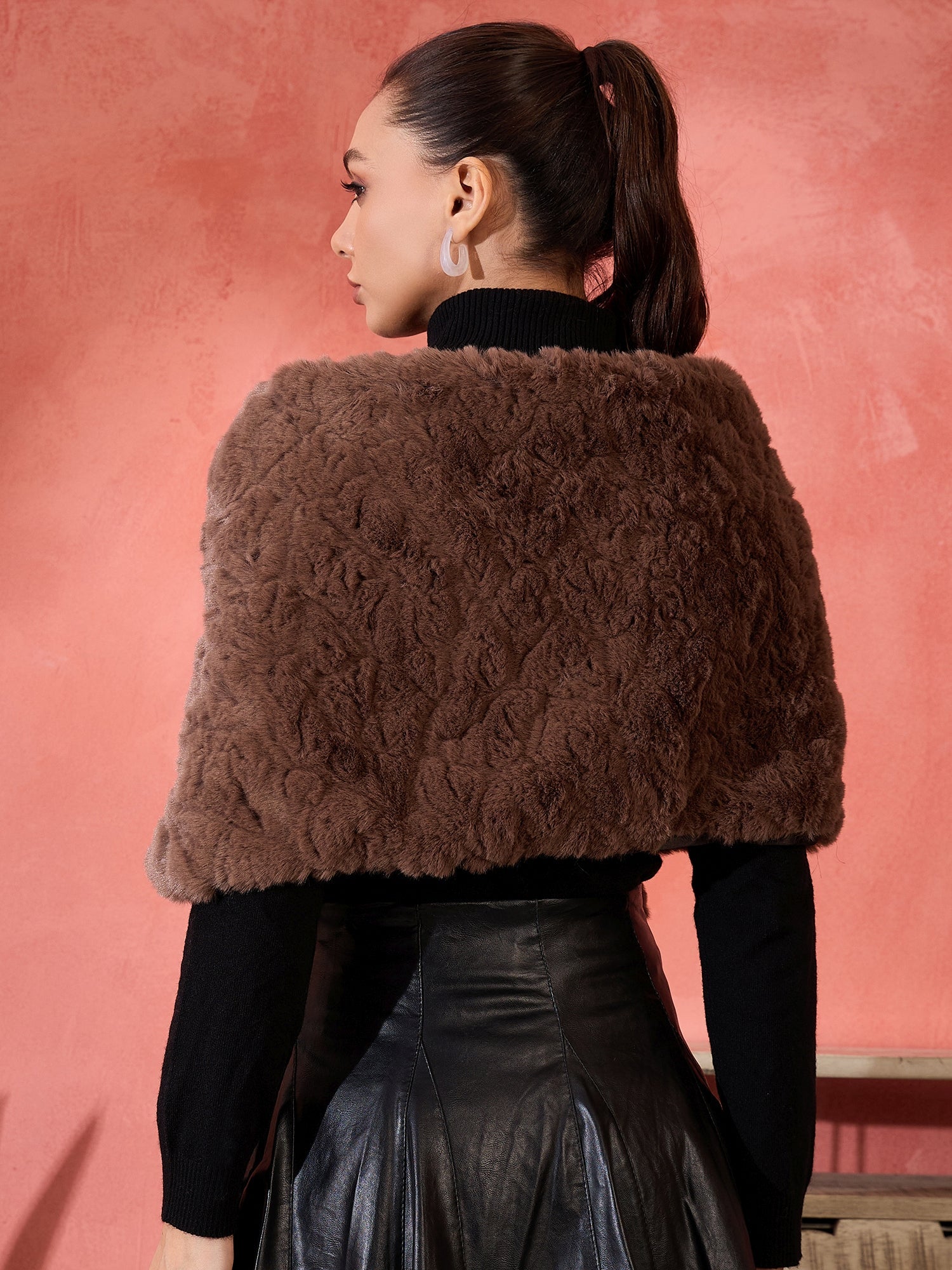 InWeave Dull Brown Rabbit Faux Fur Cape