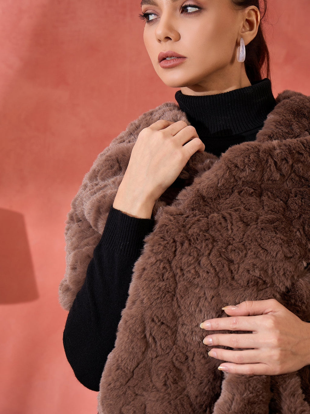 InWeave Dull Brown Rabbit Faux Fur Cape