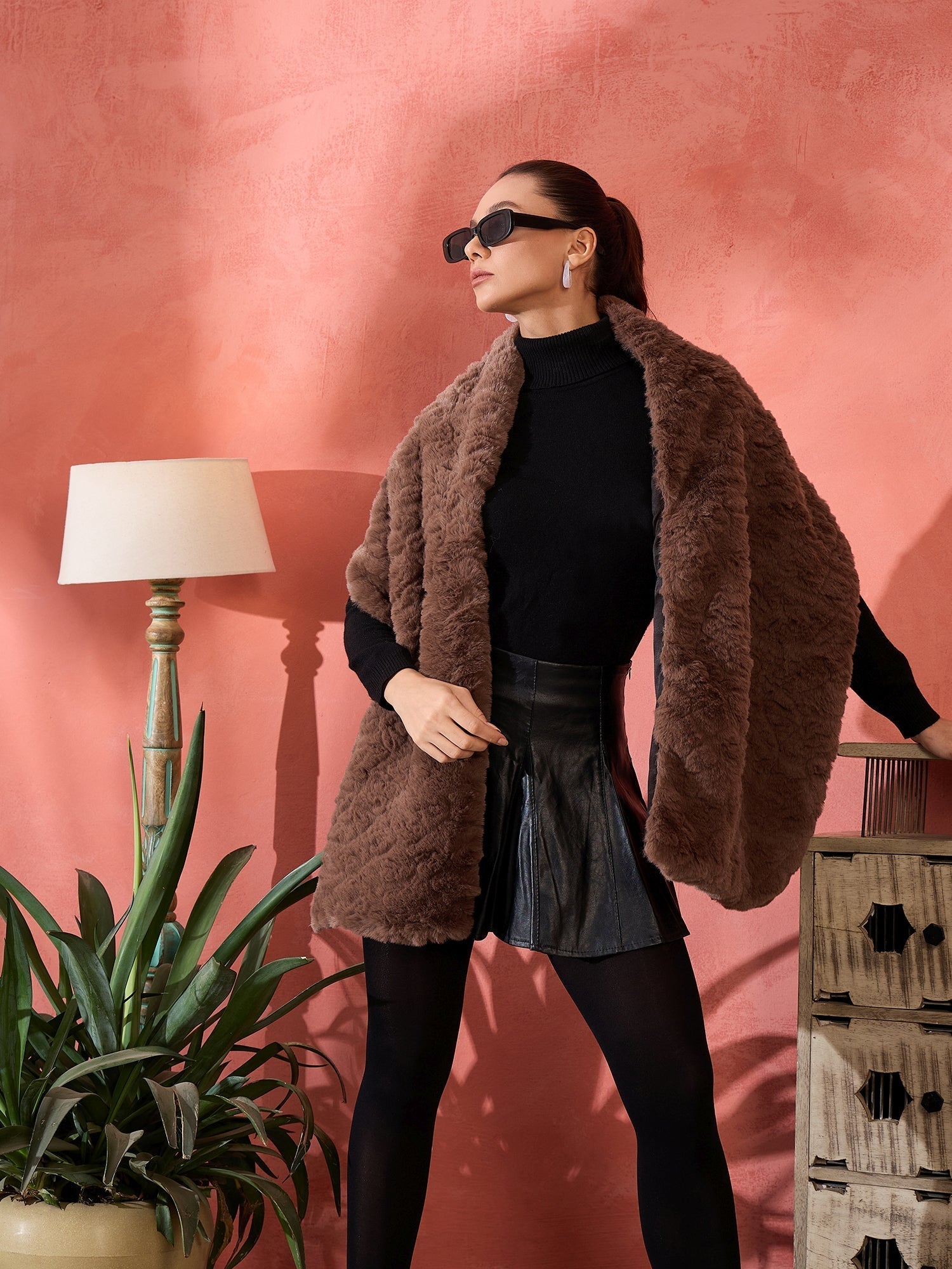 InWeave Dull Brown Rabbit Faux Fur Cape