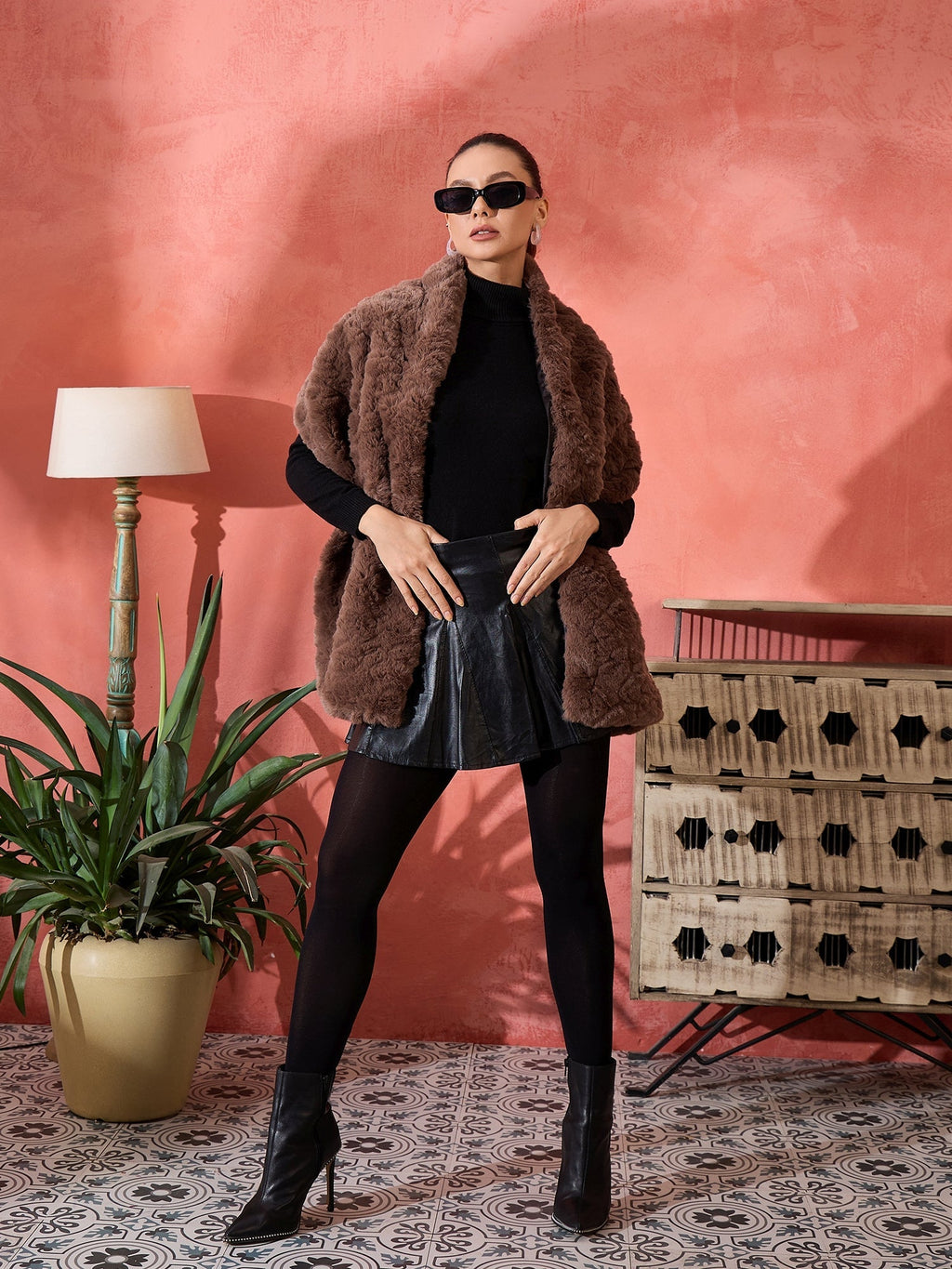 InWeave Dull Brown Rabbit Faux Fur Cape