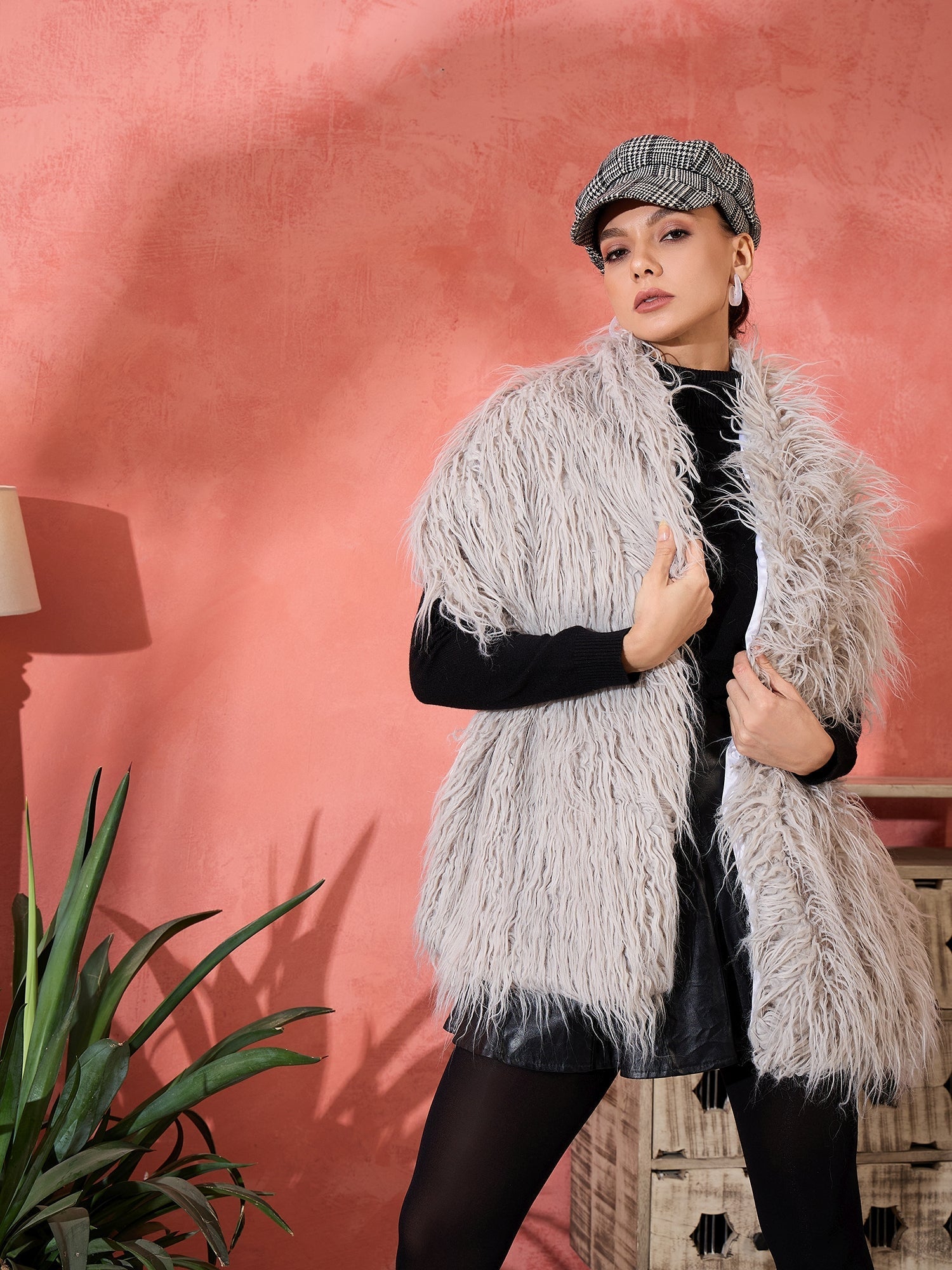 InWeave Light Grey Thread Fur Cape