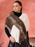 InWeave Brown Leopard Half White Rabbit Faux Fur Cape