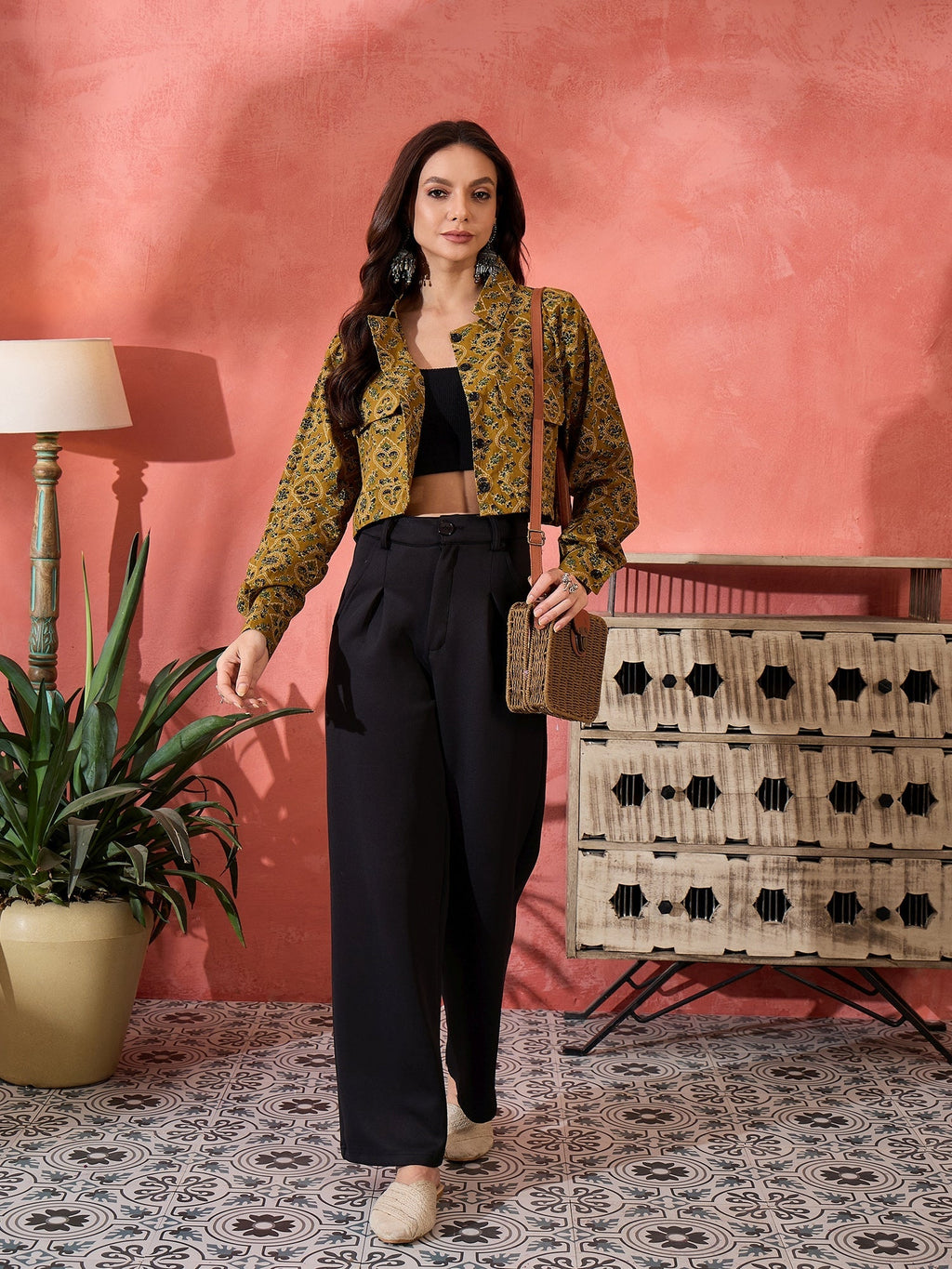 InWeave Dark Yellow Kalamkari Pocket Jacket