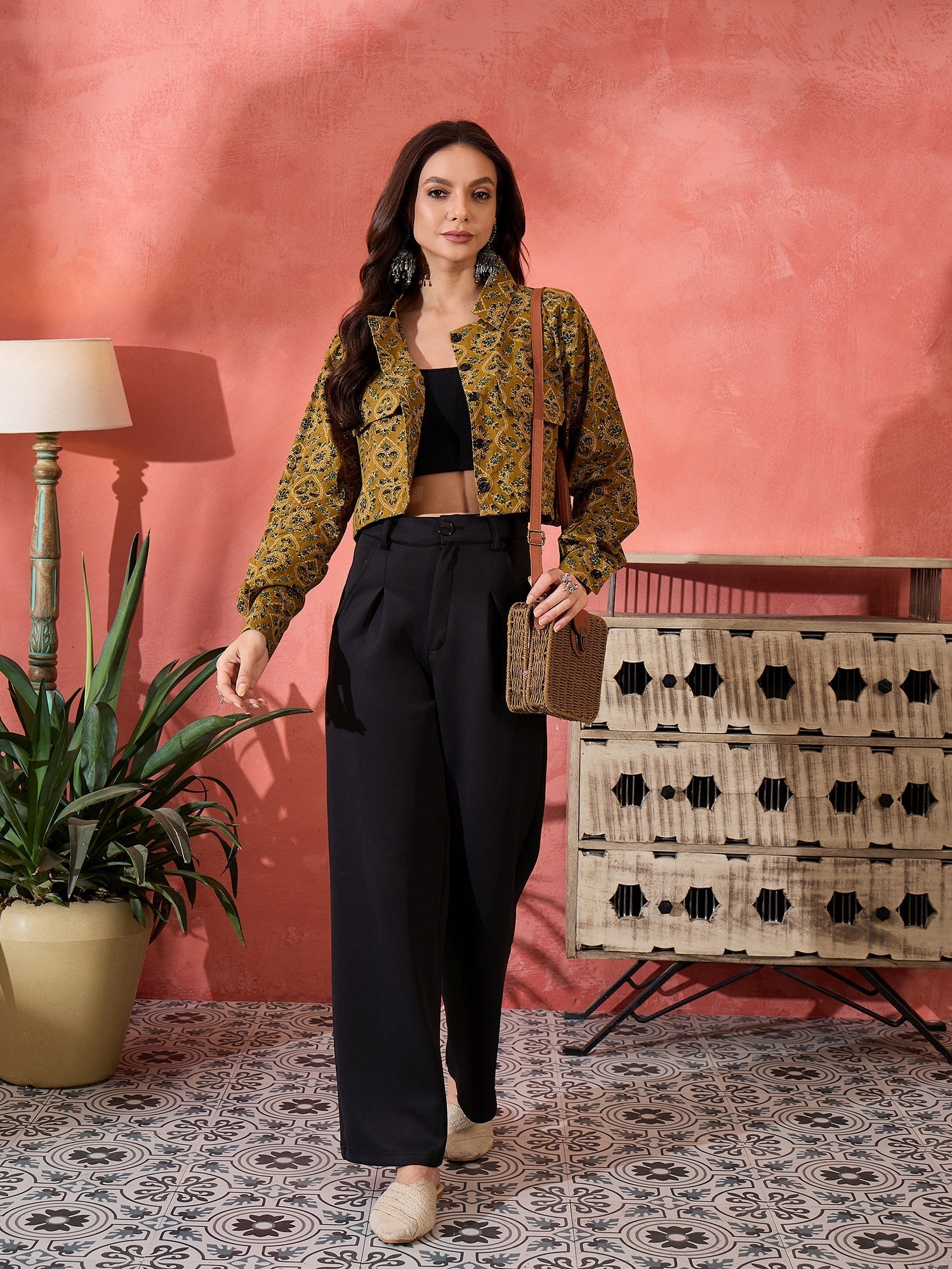 InWeave Dark Yellow Kalamkari Pocket Jacket