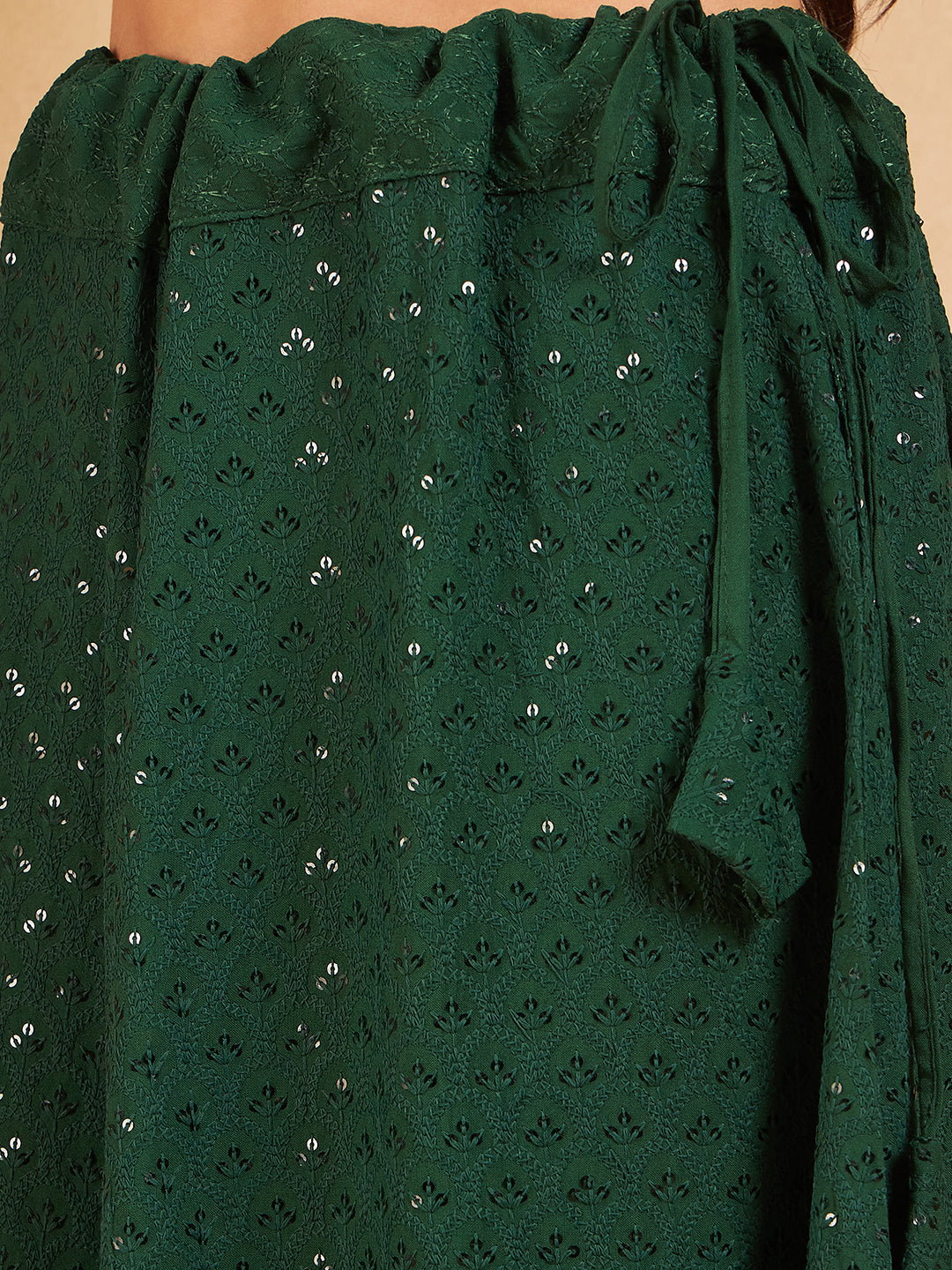 InWeave Green Chikankari Skirt