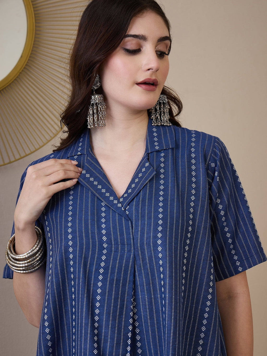 InWeave Indigo Stripe Kantha Collar Dress