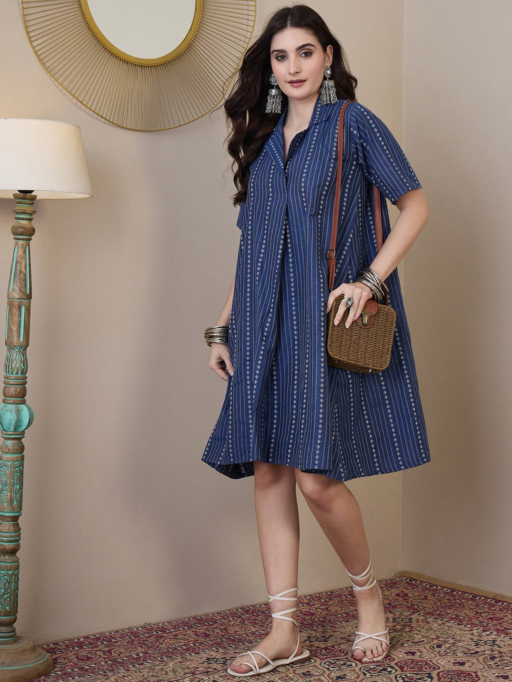 InWeave Indigo Stripe Kantha Collar Dress