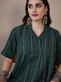 InWeave Green Stripe Kantha Collar Dress