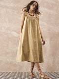 InWeave Dull Khaki Linen Pleat Bow Dress