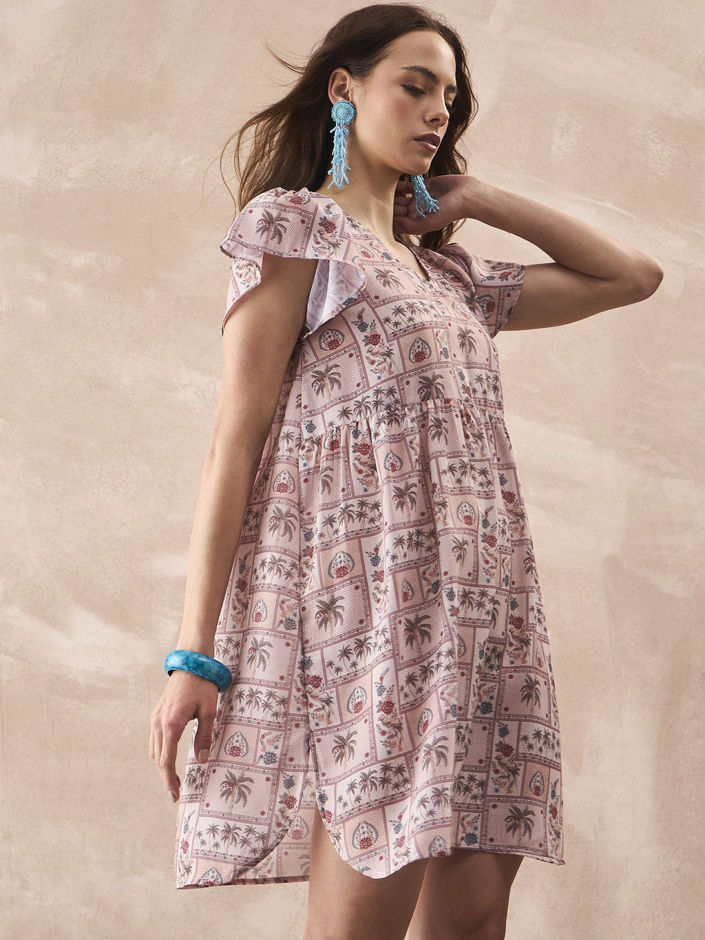 InWeave Ivory Tree Parrot Short Dress
