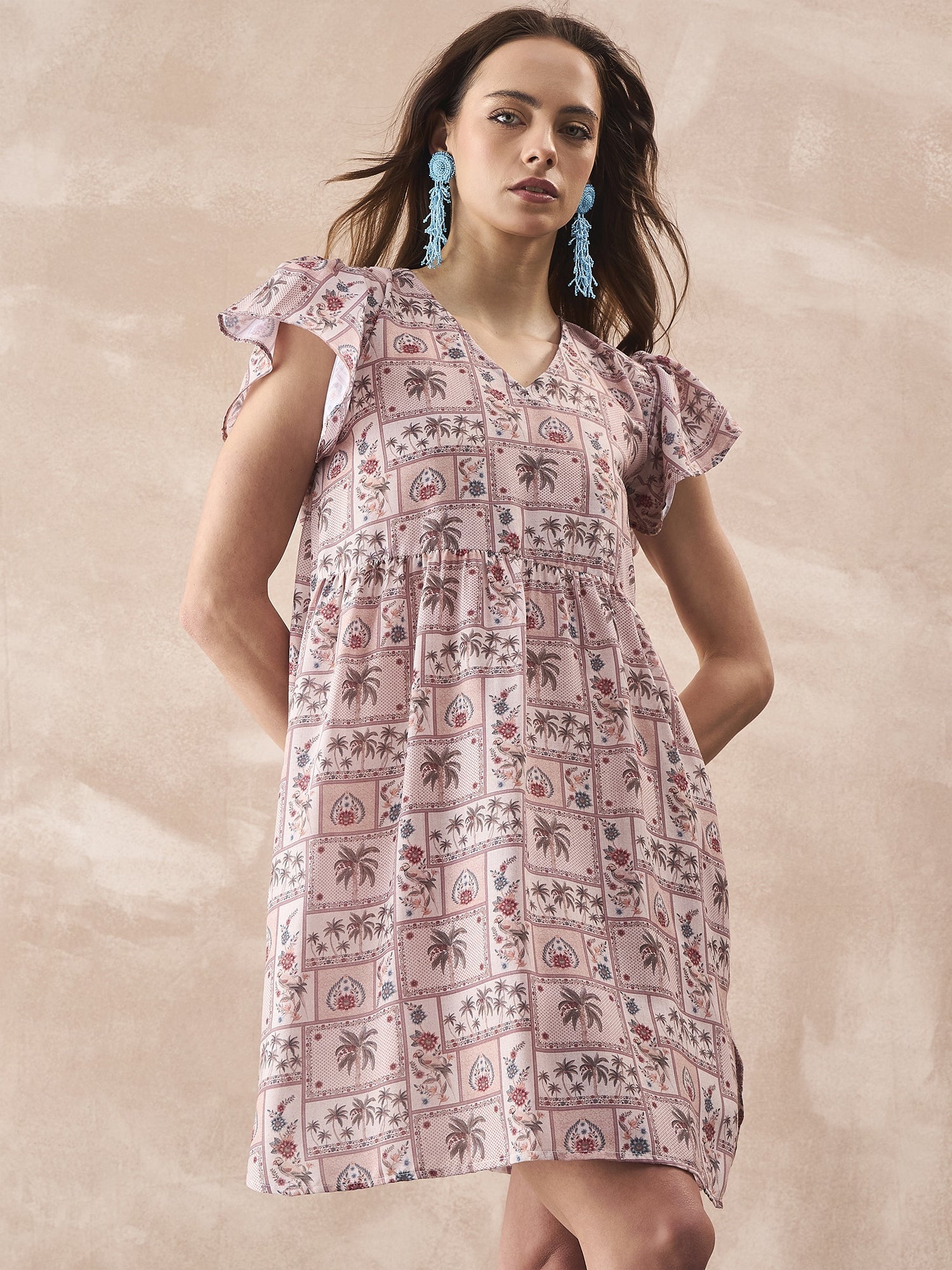 InWeave Ivory Tree Parrot Short Dress