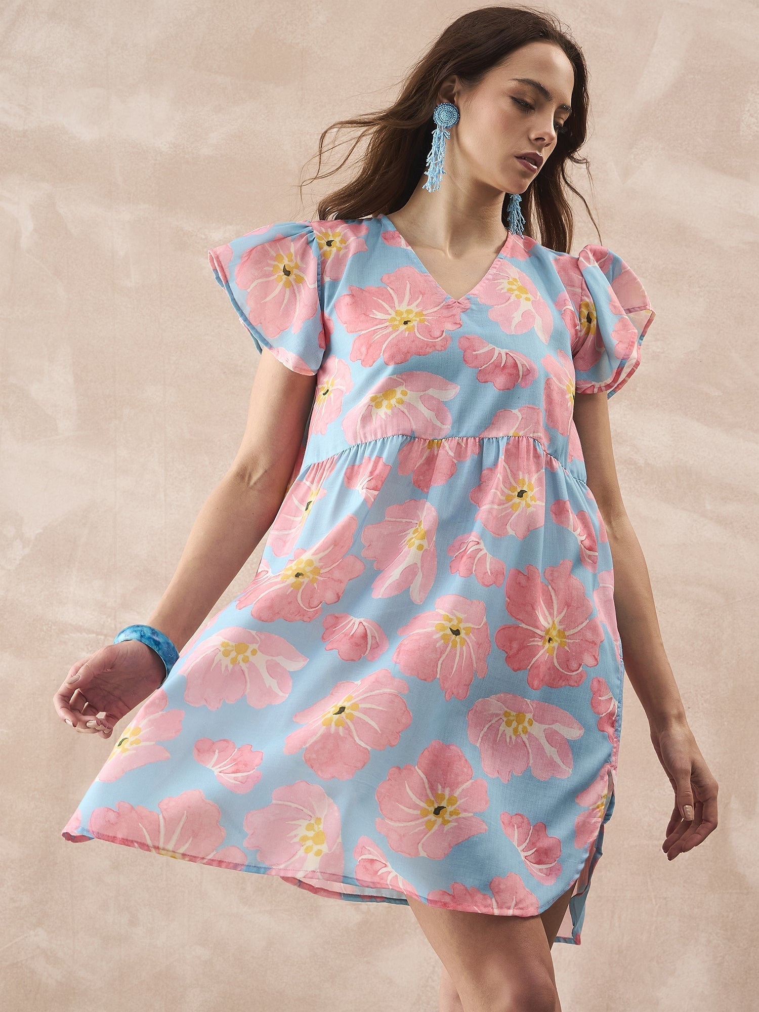 InWeave Skyblue Peach Short Dress