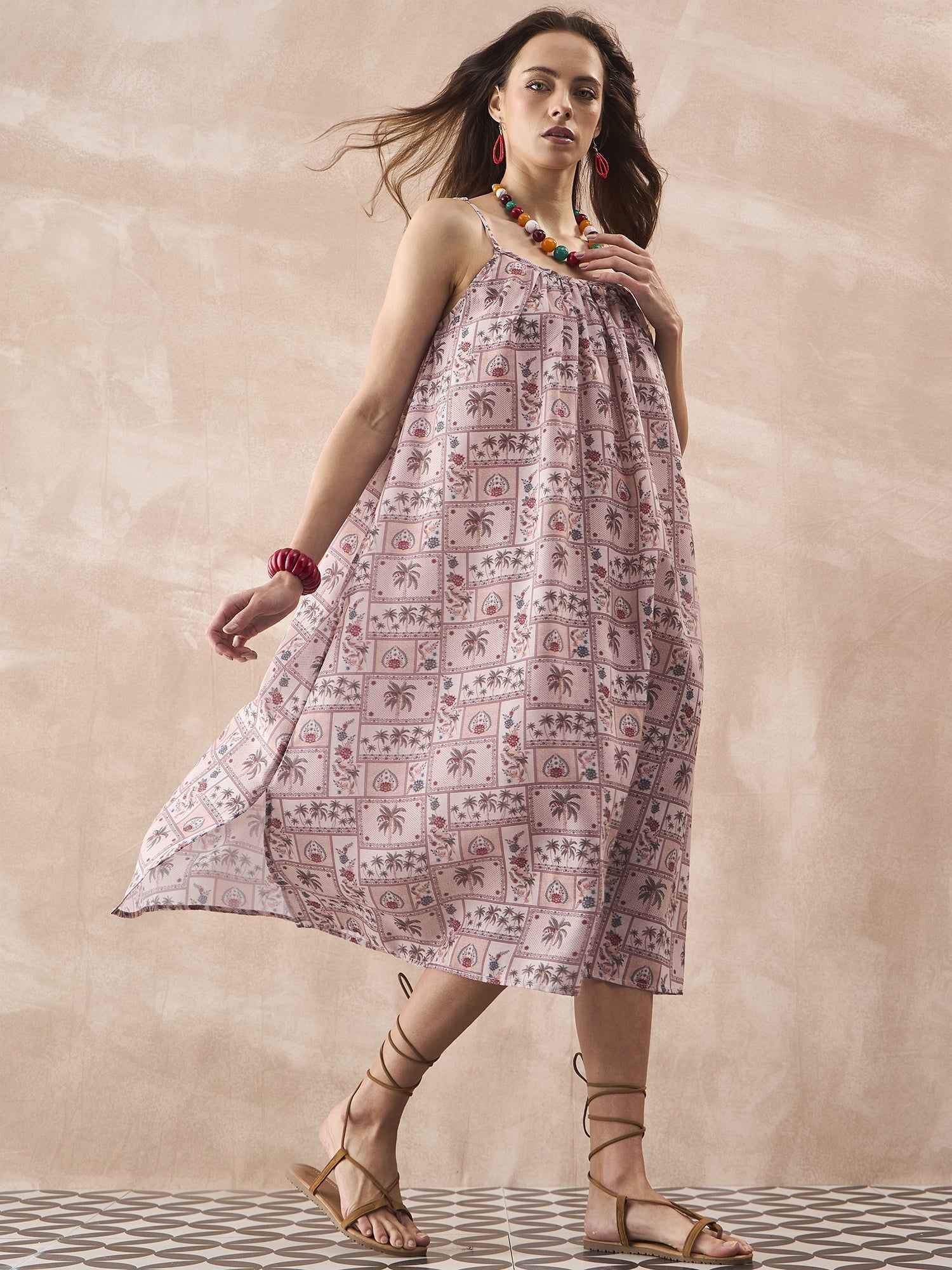 InWeave Ivory Tree Parrot Strappy Dress