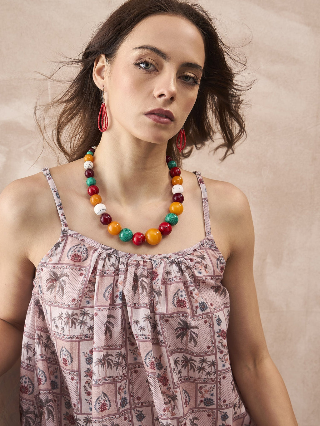 InWeave Ivory Tree Parrot Strappy Dress