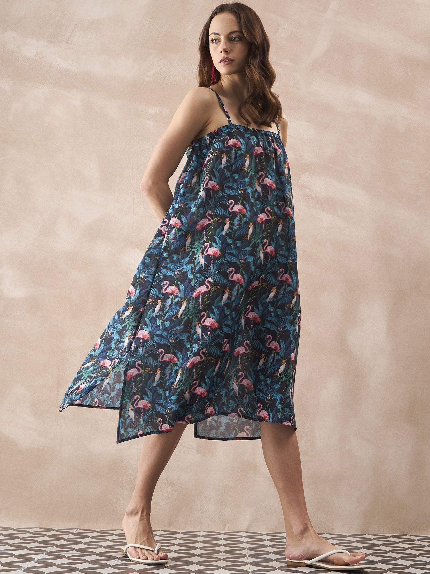 InWeave Black Swan Leaf Strappy Dress