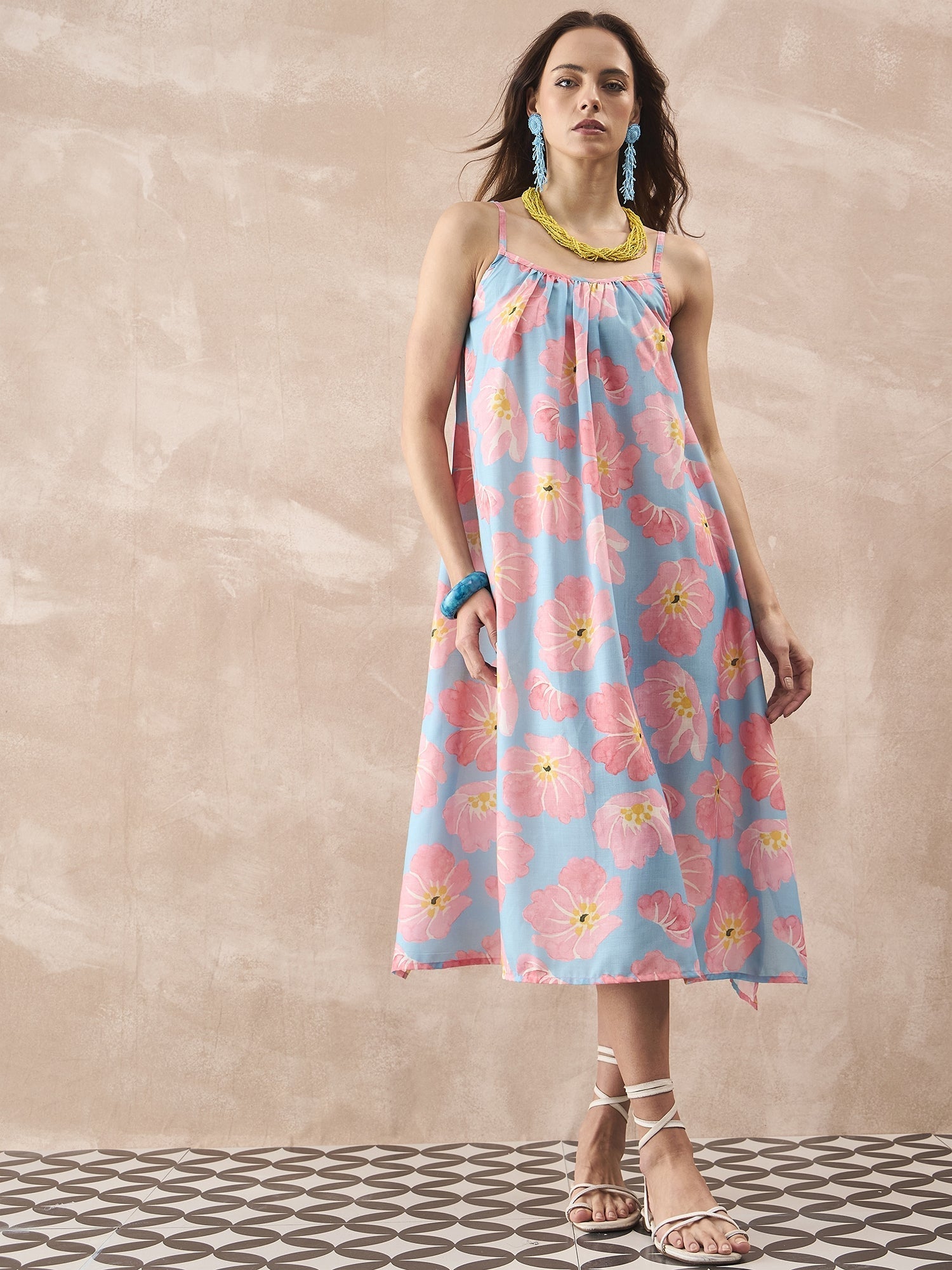 InWeave Skyblue Peach Strappy Dress