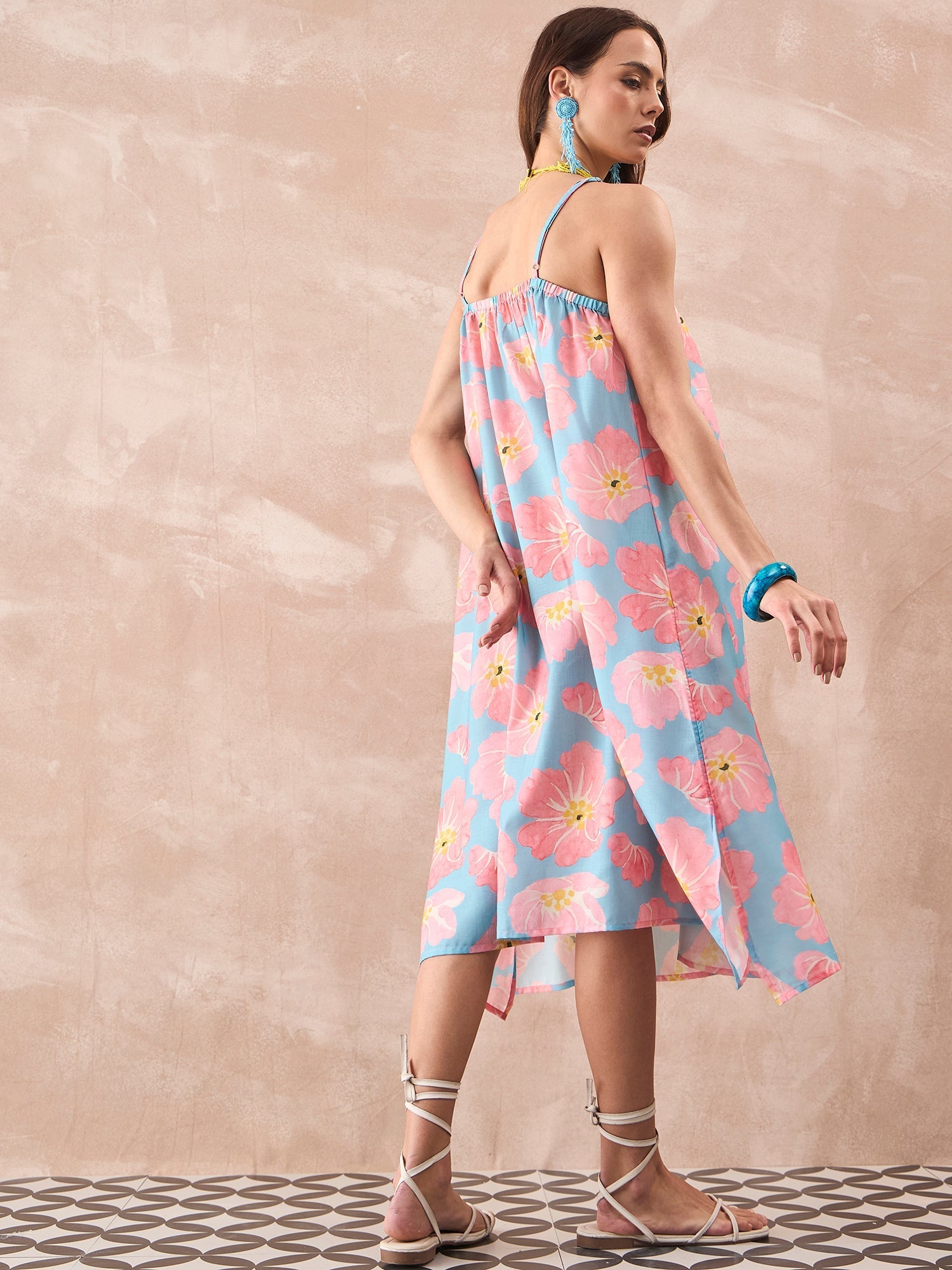 InWeave Skyblue Peach Strappy Dress