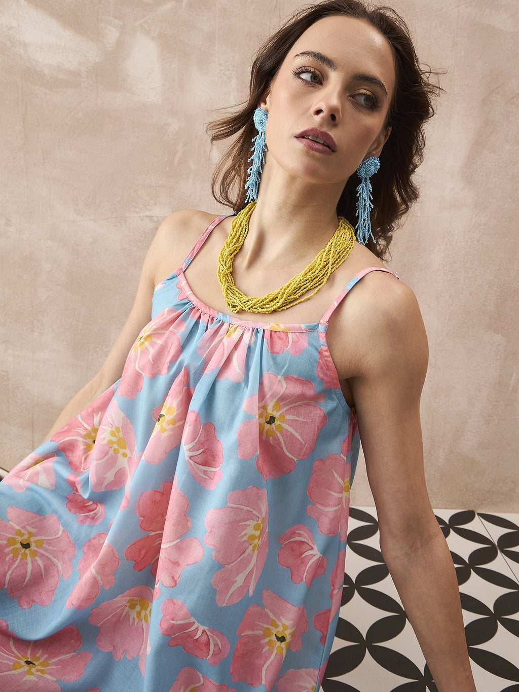 InWeave Skyblue Peach Strappy Dress