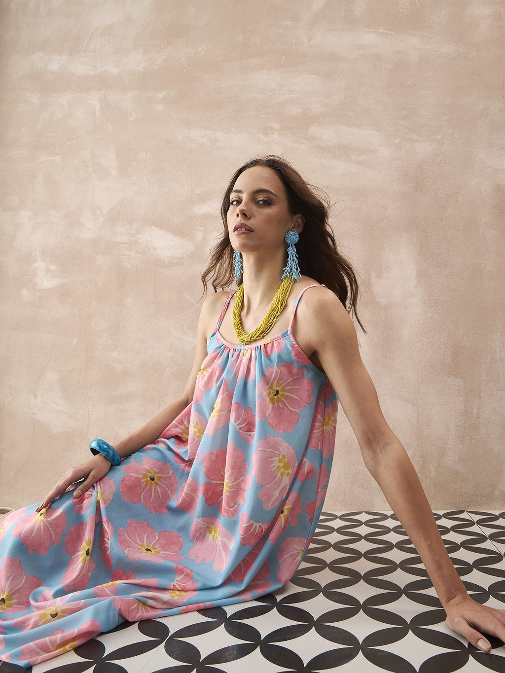 InWeave Skyblue Peach Strappy Dress