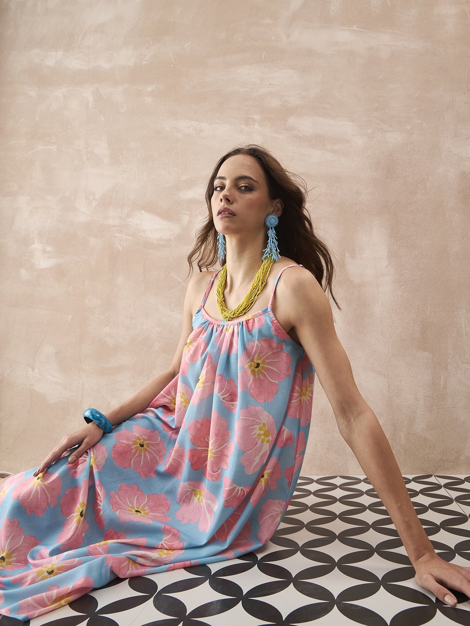 InWeave Skyblue Peach Strappy Dress