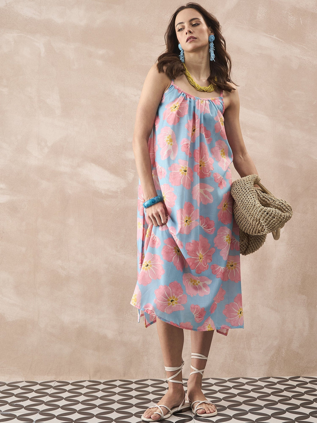InWeave Skyblue Peach Strappy Dress