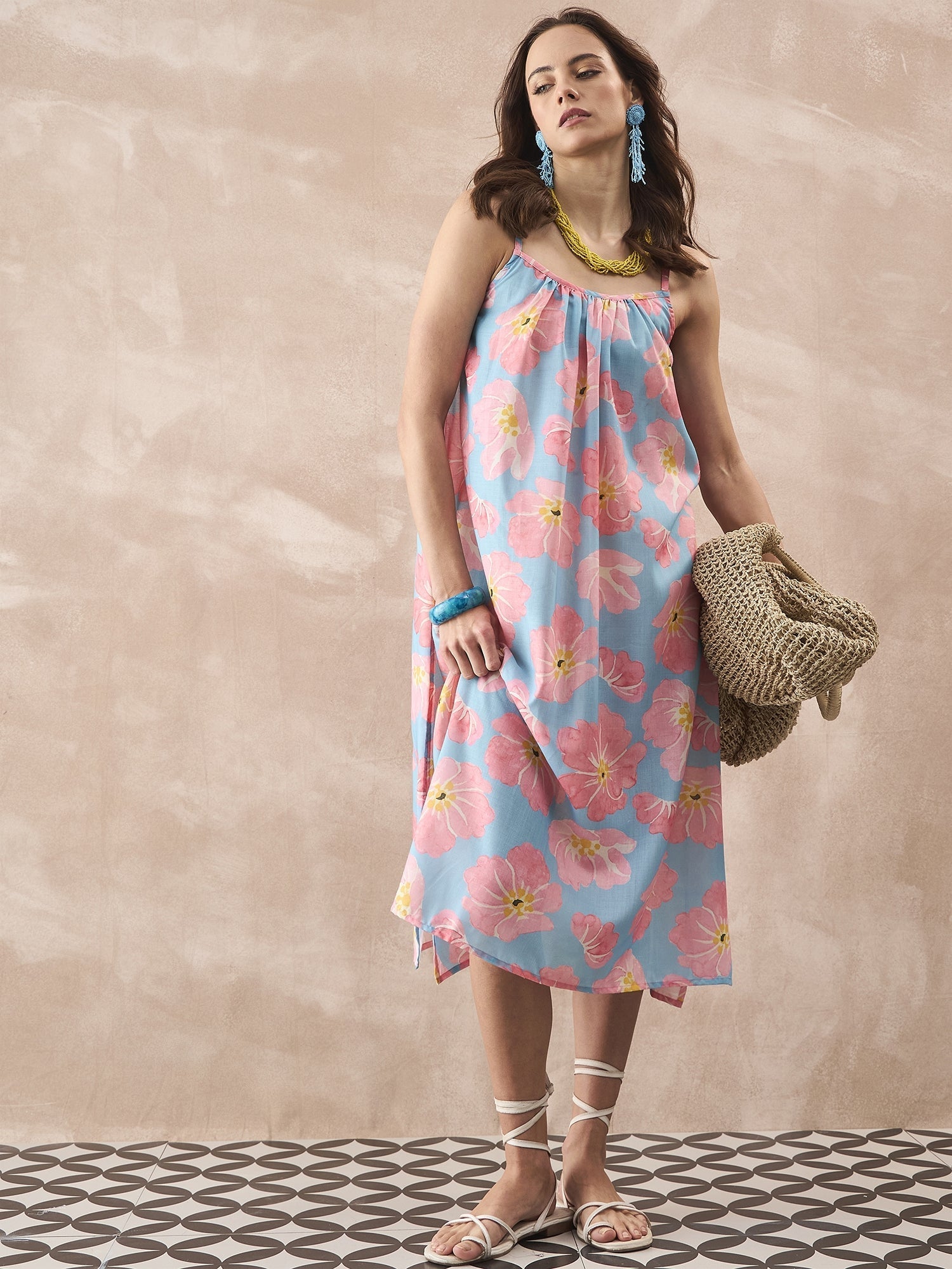 InWeave Skyblue Peach Strappy Dress