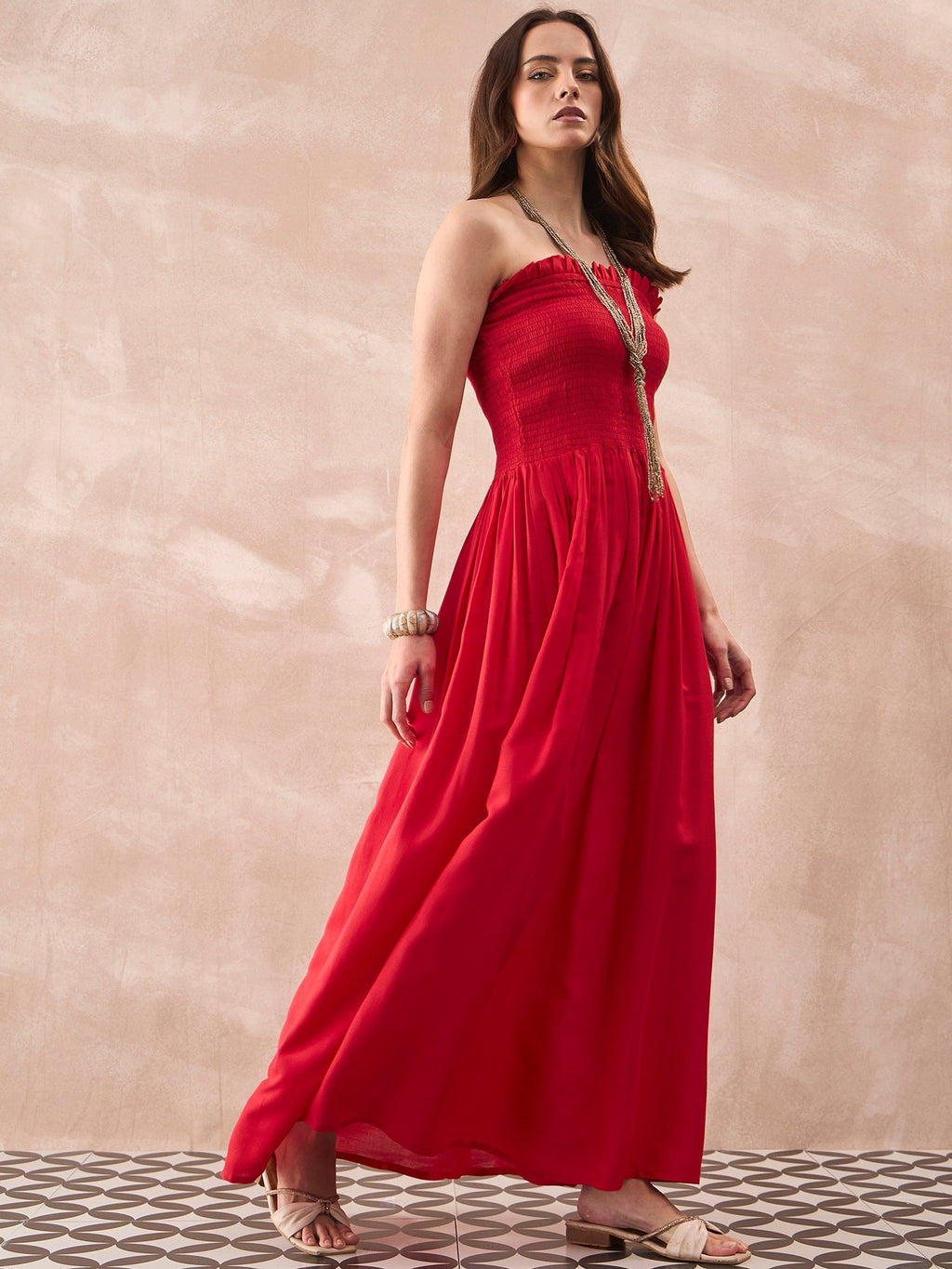 InWeave Red Solid Off Shoulder Dress
