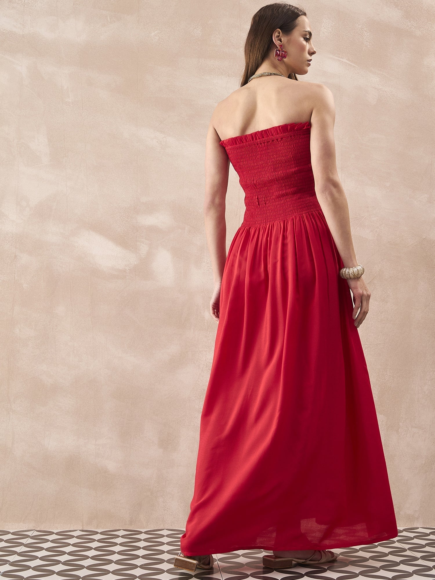 InWeave Red Solid Off Shoulder Dress