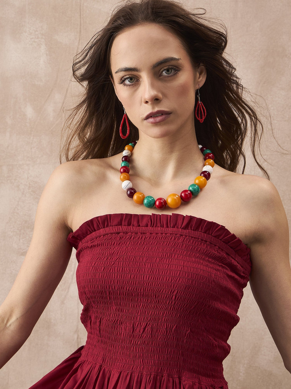 InWeave Maroon Solid Off Shoulder Dress