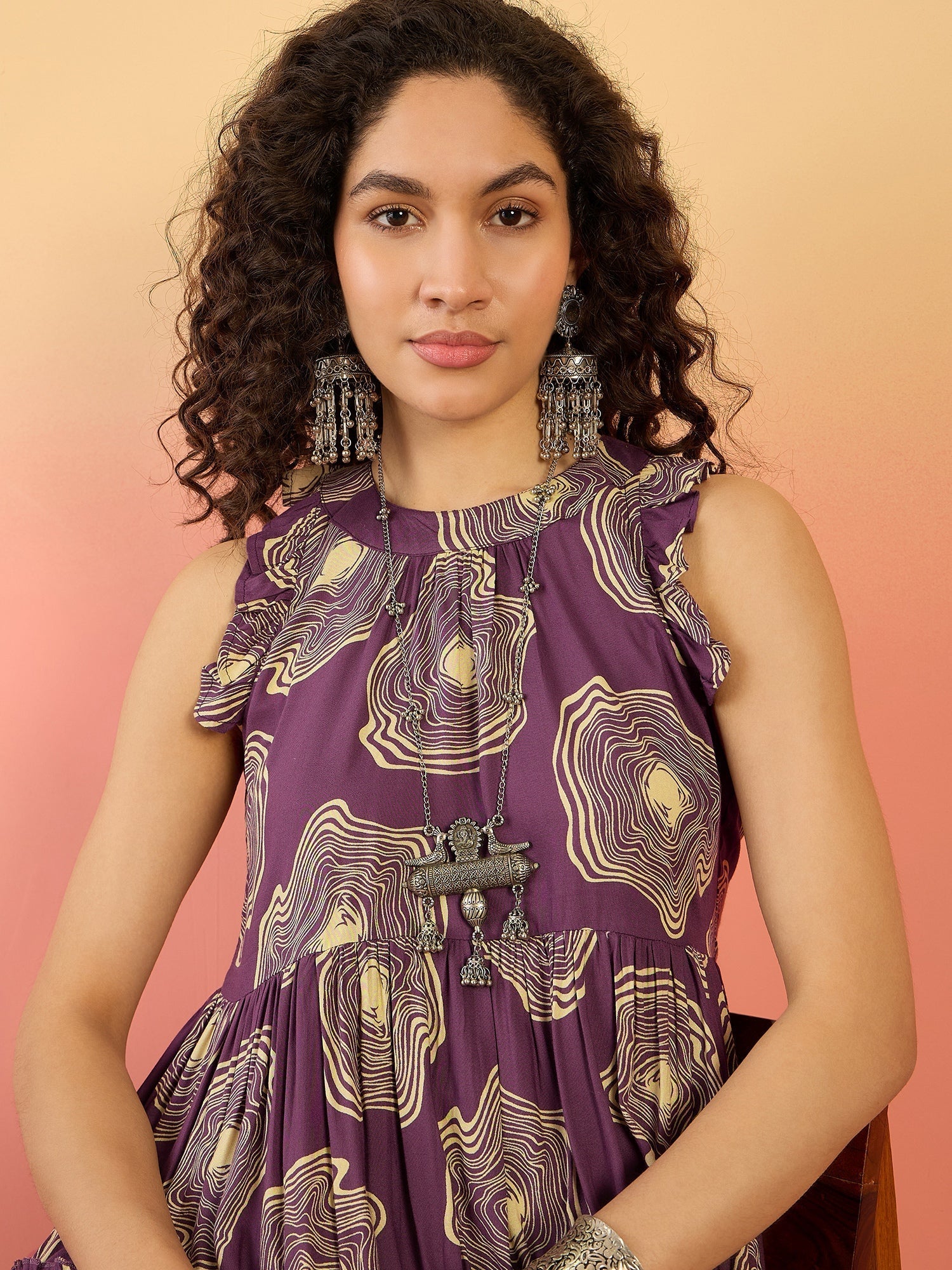 InWeave Matte Purple Beige Swril Short Dress