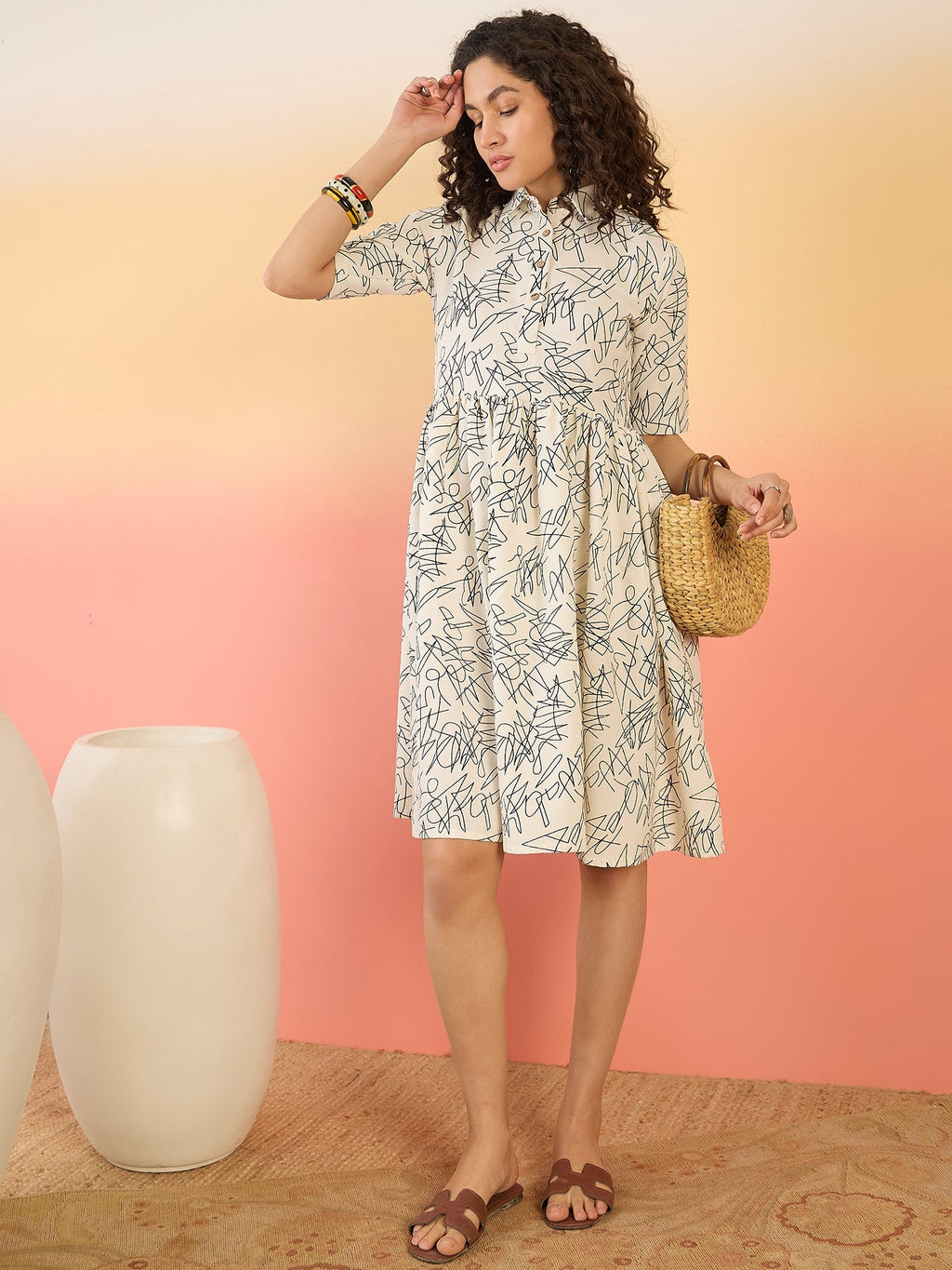 InWeave White Black Rubber Collar Dress