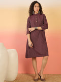 InWeave Wine Kantha Mandarin Button Dress