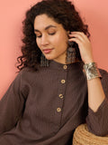 InWeave Dark Brown Kantha Mandarin Button Dress