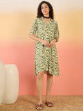 InWeave Mehandi Green Moroccan Collar Dress