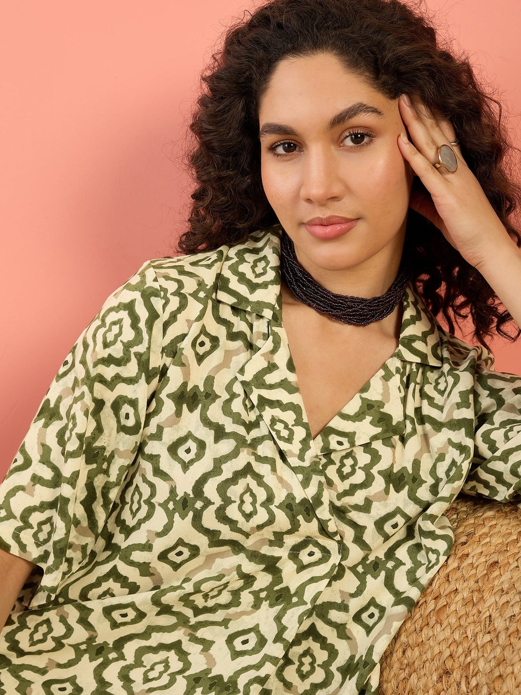 InWeave Mehandi Green Moroccan Collar Dress